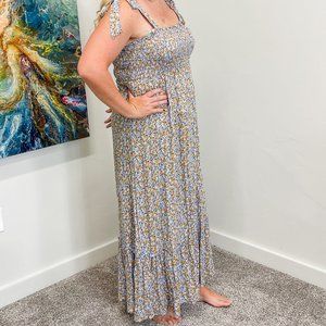 Floral Smocked Tie Strap Maxi Dress
